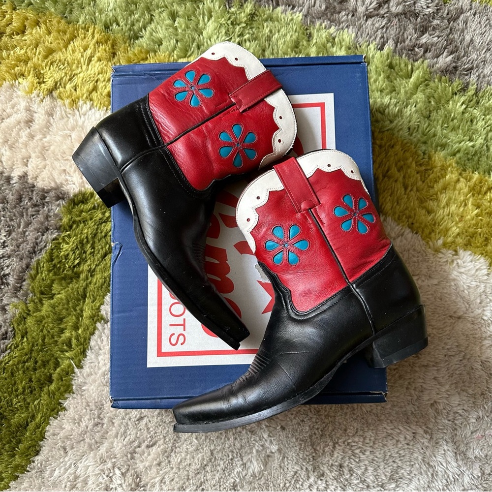 Tony Lama Red White Blue Flower Short Leather Western Boot